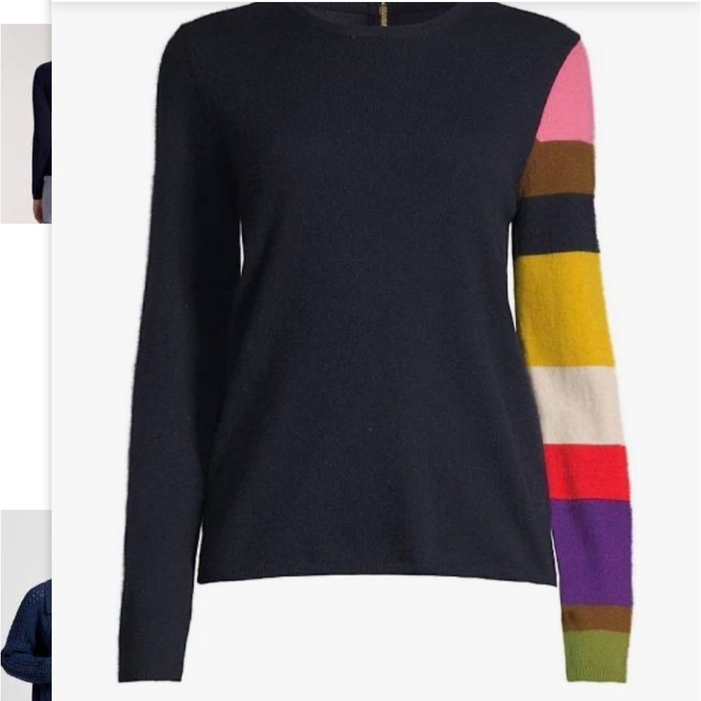 frances Valentine Women's Navy Spencer Striped Crewneck Sweater Small.